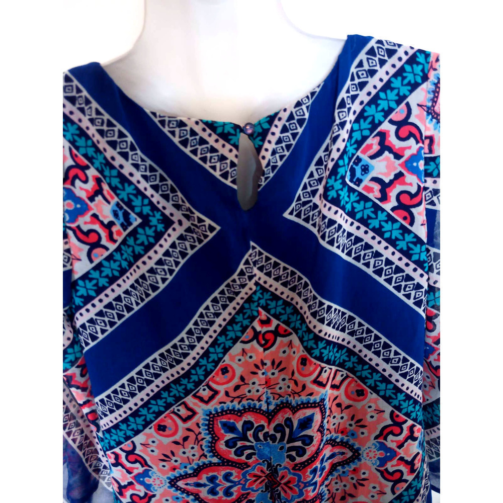 Red Camel Boho Mandala Slit Sleeve Lace Hem Dress - Picture 8 of 9